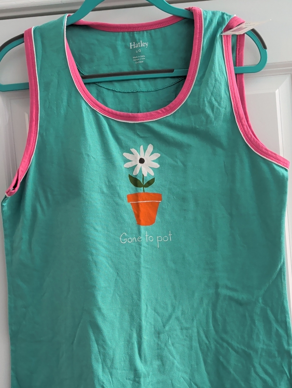 Hatley Turquoise Tank Top with Pink Trim and Orange Pot Graphic